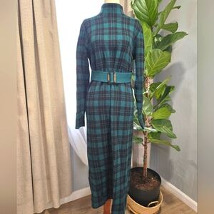 Ann Taylor Green Plaid Knit Midi Dress - Size L